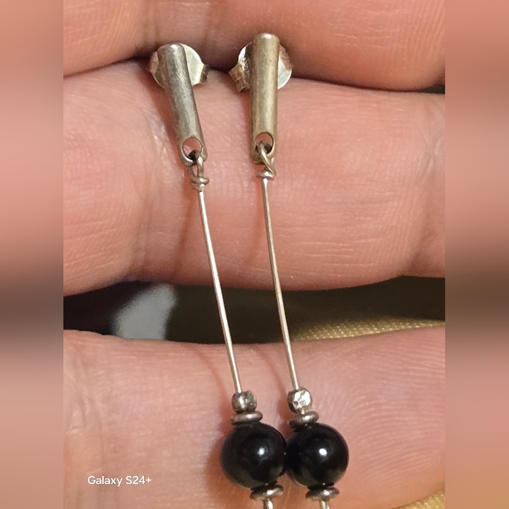Elegant Black and Sterling Silver Drop Earrings